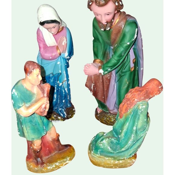 Vintage Nativity Scene Figurines Set Joseph Mary Shepherd Hand-Painted Chalkware - Picture 5 of 14